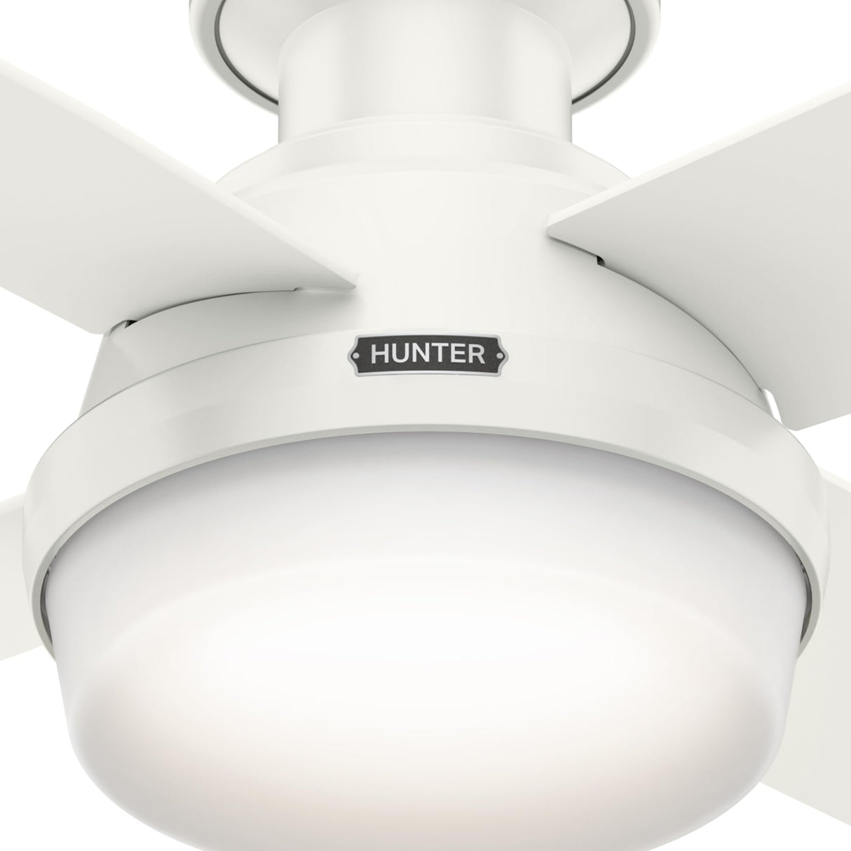 Hunter Fan Dempsey Low Profile Ceiling Fans with Lights and Remote, Flush Mount Ceiling Fan with Lights, Metal, Fresh White, 44 Inch LED Hunter