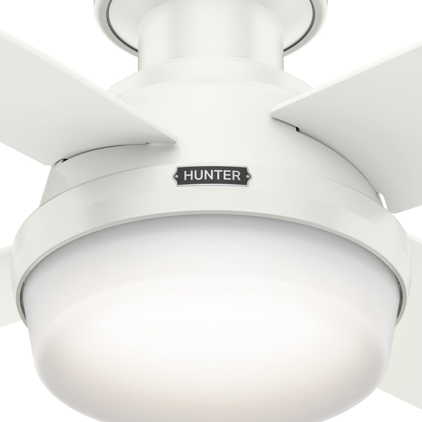 Hunter Fan Dempsey Low Profile Ceiling Fans with Lights and Remote, Flush Mount Ceiling Fan with Lights, Metal, Fresh White, 44 Inch LED