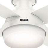 Hunter Fan Dempsey Low Profile Ceiling Fans with Lights and Remote, Flush Mount Ceiling Fan with Lights, Metal, Fresh White, 44 Inch LED Hunter