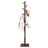 VASAGLE Solid Wood Coat Rack, Free Standing Hall Coat Tree with 8 Hooks, 3 Height Options, for Coats, Hats, Bags, Purses, for Entryway, Hallway, Rubberwood Hooks and Pole, Dark Walnut URCR010W01 VASAGLE