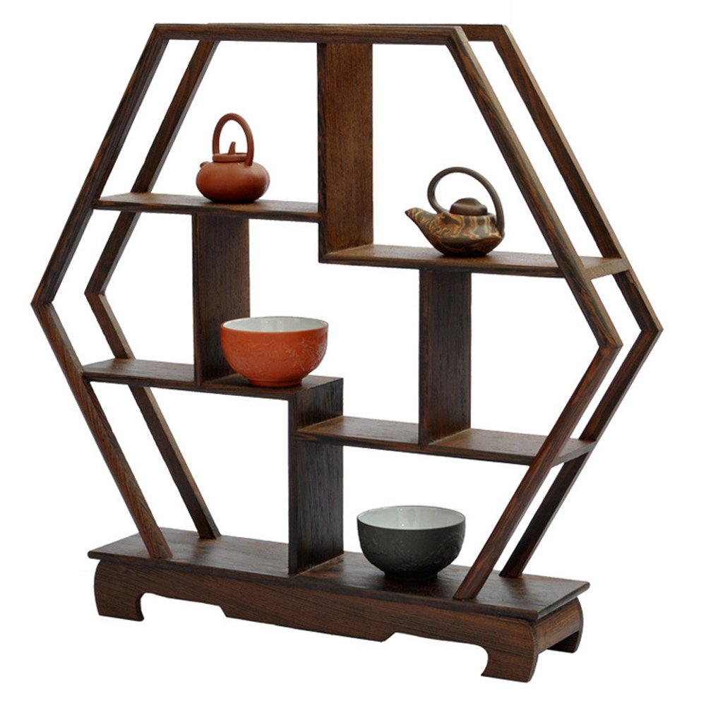 NWFashion Chinese Wooden Rosewood Display Stand Decoration Curio Cabinets Shelf (Hexagon) NWFashion