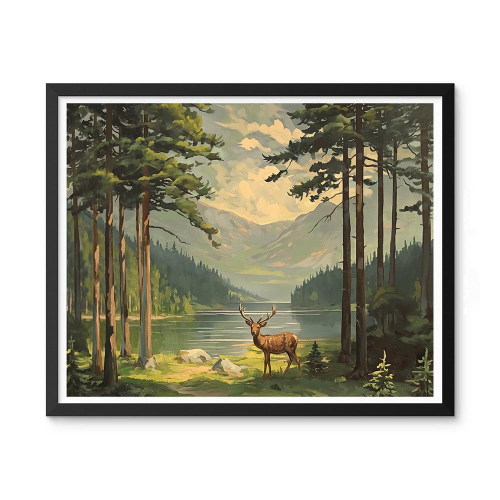 Natuyalo Paint by Numbers for Adults Beginner, Elk in Forest Acrylic Easy Paint by Numbers Kits Natural Landscape Craft Kits for Adults Suitable for Home Wall Decoration Flameless 16x20 Inch Natuyalo