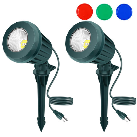Holeva Christmas Spotlight Outdoor, 2700K Warm White LED Landscape Spot Lights with RGB 3 Multicolor Lenses, IP67 Waterproof, 120V Plug-in for Holiday & Everyday Decor in Yard Garden Lawn Tree(2 Pack) Holeva