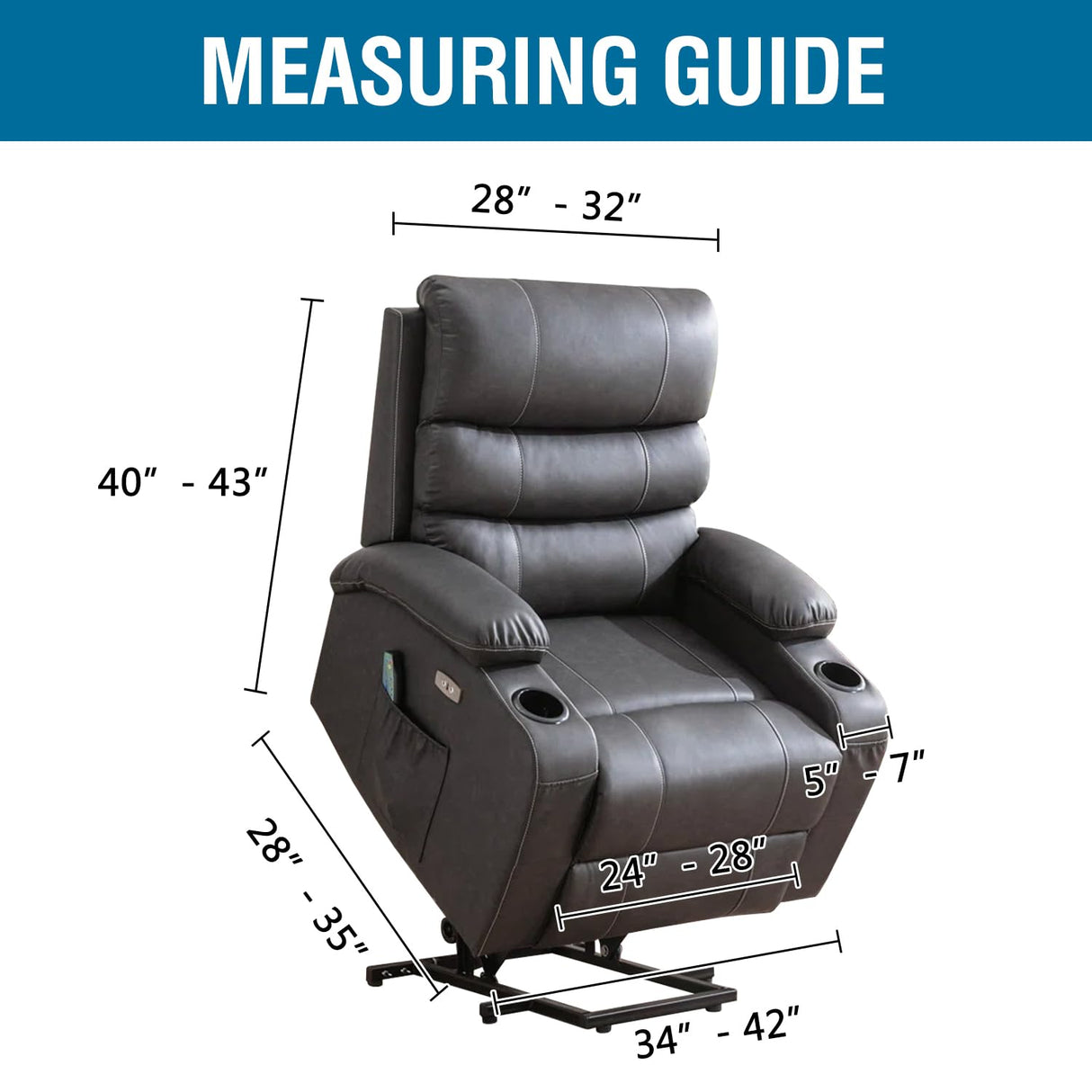 H.VERSAILTEX 100% Waterproof Stretch Recliner Cover 1 Piece Electric Power Lift Recliner Chair Slipcovers Furniture Protector Couch Soft with Elastic Bottom, Medium,Grey H.VERSAILTEX