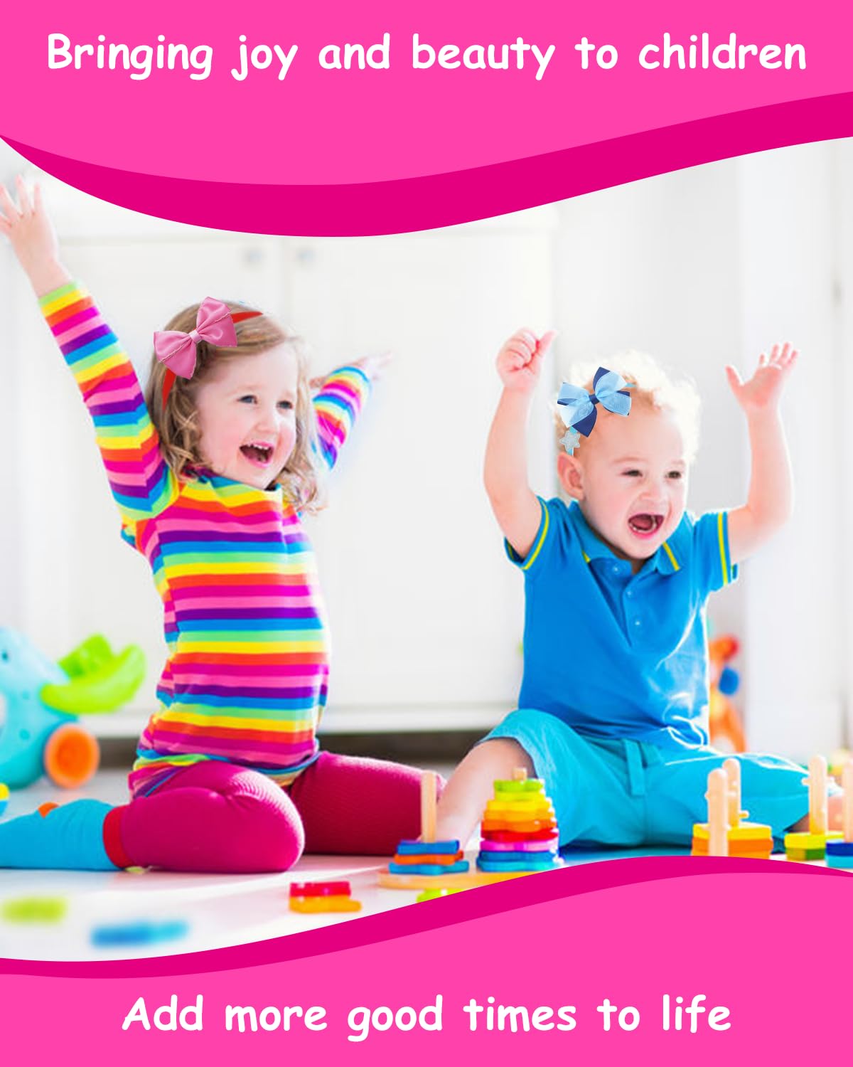 PET SHOW 50 Pack Big Flower Girl Headbands for Litter Girls with Teeth Interchangeable Charms Removable Bows Slip on Head Bands Hair Clips DIY Hair Bands Accessories Making Kit Birthday Gift PET SHOW