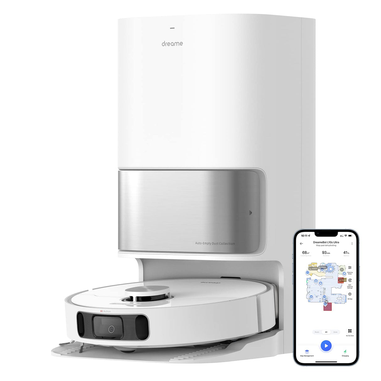 dreame L10s Ultra Robot Vacuum and Mop Combo, Auto Mop Cleaning and Drying, Self-Refilling and Self-Emptying Base for 60 Days of Cleaning, 5300Pa Suction and AI Navigation, Compatible with Alexa DREAME