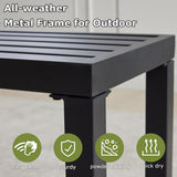 Hanamako Outdoor Metal Backless Bench Weatherproof Patio Bench with Slatted Seat, All-Weather Garden Bench for Porch, Patio, Lawn and Backyard, Black Hanamako