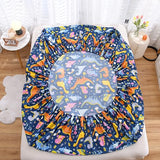 Bedding Fitted Sheet with Deep Pocket for Boys Girls Full Size Bed,Dino Printed Thicken Fabric Bed Sheets (Navy Blue(Dinosaur), Full) NATURETY