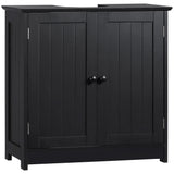 HOMCOM Under Sink Bathroom Cabinet with 2 Doors and Shelf, Pedestal Sink Bathroom Vanity Cabinet, Black HOMCOM