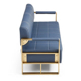 PBOGHLRD 57.9" Modern Leather Loveseat Sofa, Upholstery Faux Bonded Leather Accent Futon Couch with Metal Square Arms for Living Room, Office, Apartment (Navy Blue) PBOGHLRD