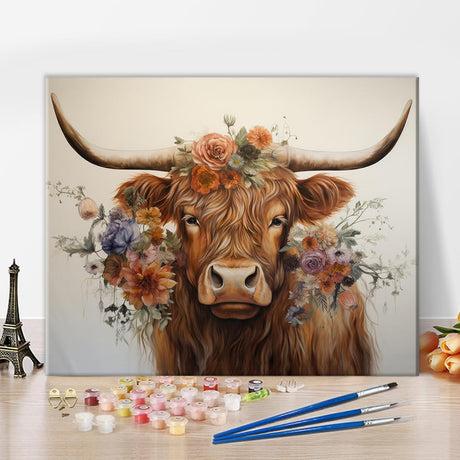 TUMOVO Highland Cow Paint by Number for Adults Beginner DIY Flower Painting by Numbers Kits for Kids Paintwork Vintage Style Animal Paint Kits Canvas Arts Crafts for Home16 x20 TUMOVO