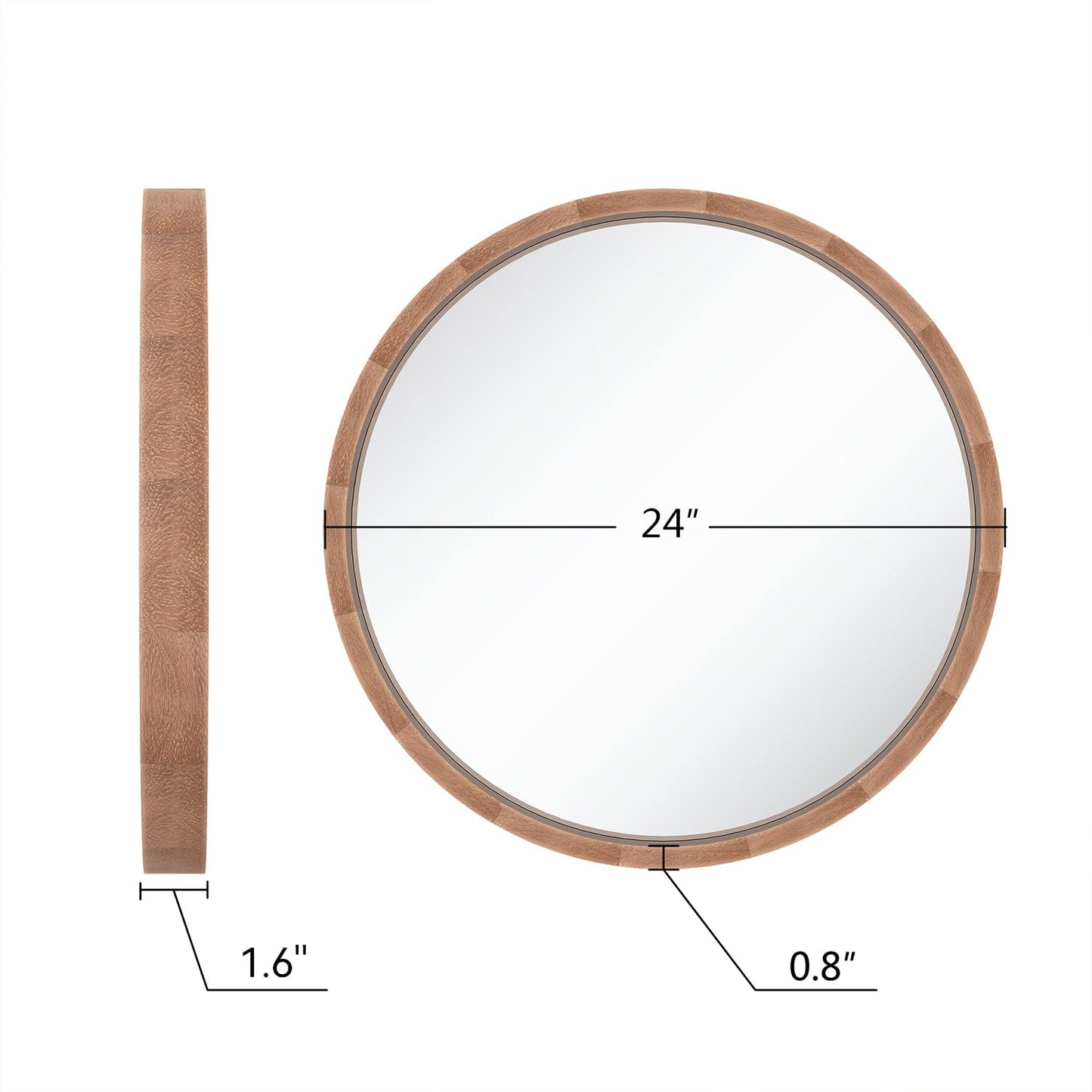 LYYYXGYP Round Wood Mirror 24 Inch Farmhouse Wall Mirror Wooden Framed Brown Circle Mirror for Bathroom - WoodArtSupply