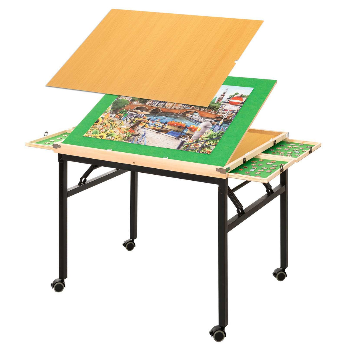 BittPicc Puzzle Table with Drawers 1500 Piece Jigsaw Puzzle Table with Legs & Wheels Folding & Tilting Puzzle Tables for Adults Adjustable Puzzle Board Table for Mom Wife BittPicc