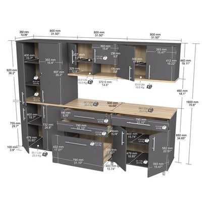 Inval Piece Engineered Wood Garage Storage System, Kratos 5-Pc Set, Dark Gray and Maple - WoodArtSupply