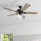 Prominence Home Abner Modern Farmhouse 52 Inch Ceiling Fan with Light, Outdoor Fan/Indoor Tri-Mount LED Ceiling Fan with 5 Blades, Silver Oak and Maple Brown Blade Finish Options, Bronze (80091-01) Prominence Home