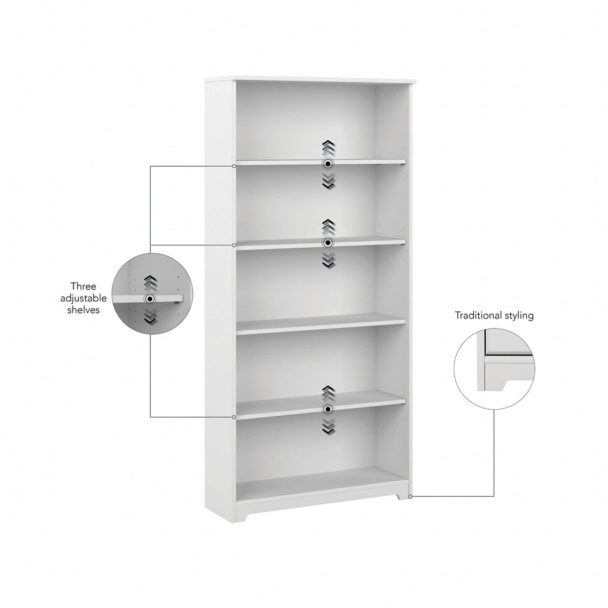 Bush Furniture Cabot Tall 5-Shelf Bookcase in White - Stylish Organizer for Home & Office Bush Business Furniture