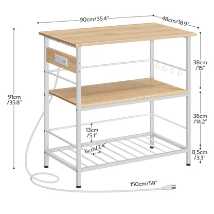 HOOBRO Kitchen Island with Storage, Kitchen Island Table with Power Outlet, 3 Tier Coffee Station and Microwave Stand, for Home, Kitchen and Dining Room, Natural and White WN021ZD01 - WoodArtSupply