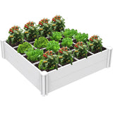 Kdgarden Raised Garden Bed Kit 4'x4' Outdoor Above Ground Planter Box for Growing Vegetables Flowers Herbs, DIY Gardening, Whelping Pen and More, Screwless White Vinyl Garden Bed with Grid Kdgarden