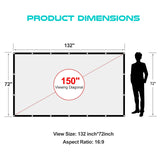 AAJK Outdoor Projection Screen 150 inch, Washable Projector Screen 16:9 Foldable Anti-Crease Portable Projector Movies Screen for Home Theater Outdoor Indoor Support Double Sided Projection… AAJK