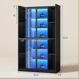 SEDETA 71" Display Cabinet with Acrylic Glass Doors, 6 Tier Display Cases for Collectibles, Curio Cabinet with LED Lights, Tall Bookcase with Adjustable Shelves, Black SEDETA