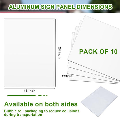 Yaocom 10 Pcs Blank Metal Sign 18 x 24 x 0.04 Inches Aluminum Sublimation Blanks White Metal Sign Blank Metal Plate to Create Outdoor Metal or Street Signs Personalized Banners