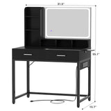 Small Vanity Desk, Vanity Desk with Mirror and Lights, Makeup Vanity Desk with Power Strip, Vanity Table with Drawers and Shelves, Adjustable Lighting, Dressing Table for Bedroom Dressing Room, Black Cyclysio
