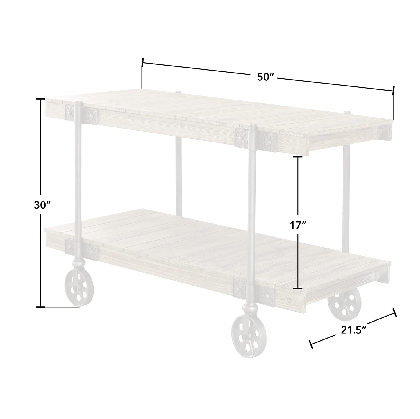 FirsTime & Co. Natural Oxford Factory Cart Console Table, Narrow Sofa Table for Living Room, Entryway, Wood and Metal, Farmhouse, 50 x 21.5 x 30 Inches - WoodArtSupply