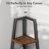 Furnulem 5 Tier Corner Shelf with LED Light, 67.2” Tall Standing Shelf for Wall Corner, Narrow Bookshelf Ladder Shelf for Bedroom, Living Room, Plant, Wood Storage Rack, Metal Frame (Rustic Brown) Furnulem