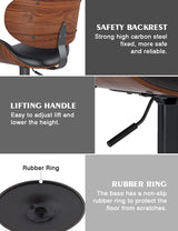 YaFiti Swivel Bar Stools Set of 2 for Kitchen Counter, Adjustable Bentwood Barstools, Modern PU Leather Upholstered Bar Chair with Back and Footrest, for Bar, Kitchen, Dining Room, Black YaFiti