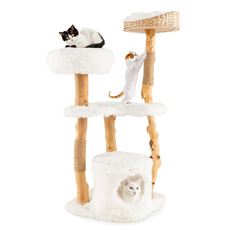 Tangkula Cat Tree for Indoor Cats, Solid Wood Modern Cat Tower with Top Cattail Basket Cat Bed, Side Perch, Large Platform & Cat Condo, Cute Cat Tree with Scratching Posts for Large Cats (49 Inch) Tangkula