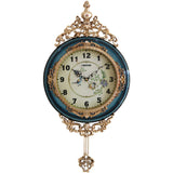 SHISEDECO Elegant, Traditional, Decorative, Hand Painted Modern Grandfather Wall Clock Fancy Ethnic Luxury Handmade Decoration, Swinging Pendulum for New Room or Office. Large. 29.5 Inch. (Blue) SHISEDECO