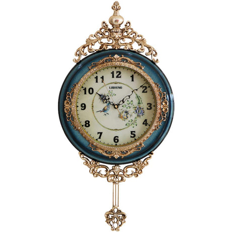 SHISEDECO Elegant, Traditional, Decorative, Hand Painted Modern Grandfather Wall Clock Fancy Ethnic Luxury Handmade Decoration, Swinging Pendulum for New Room or Office. Large. 29.5 Inch. (Blue) SHISEDECO