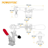 POWERTEC 4PK Toggle Clamp, 500 lbs Holding Capacity, 225D Quick Release Horizontal Clamps w/ Antislip Rubber Pressure Tip for Woodworking Jigs and Fixtures, Welding, Drill Press, Crosscut Sled (20326) POWERTEC