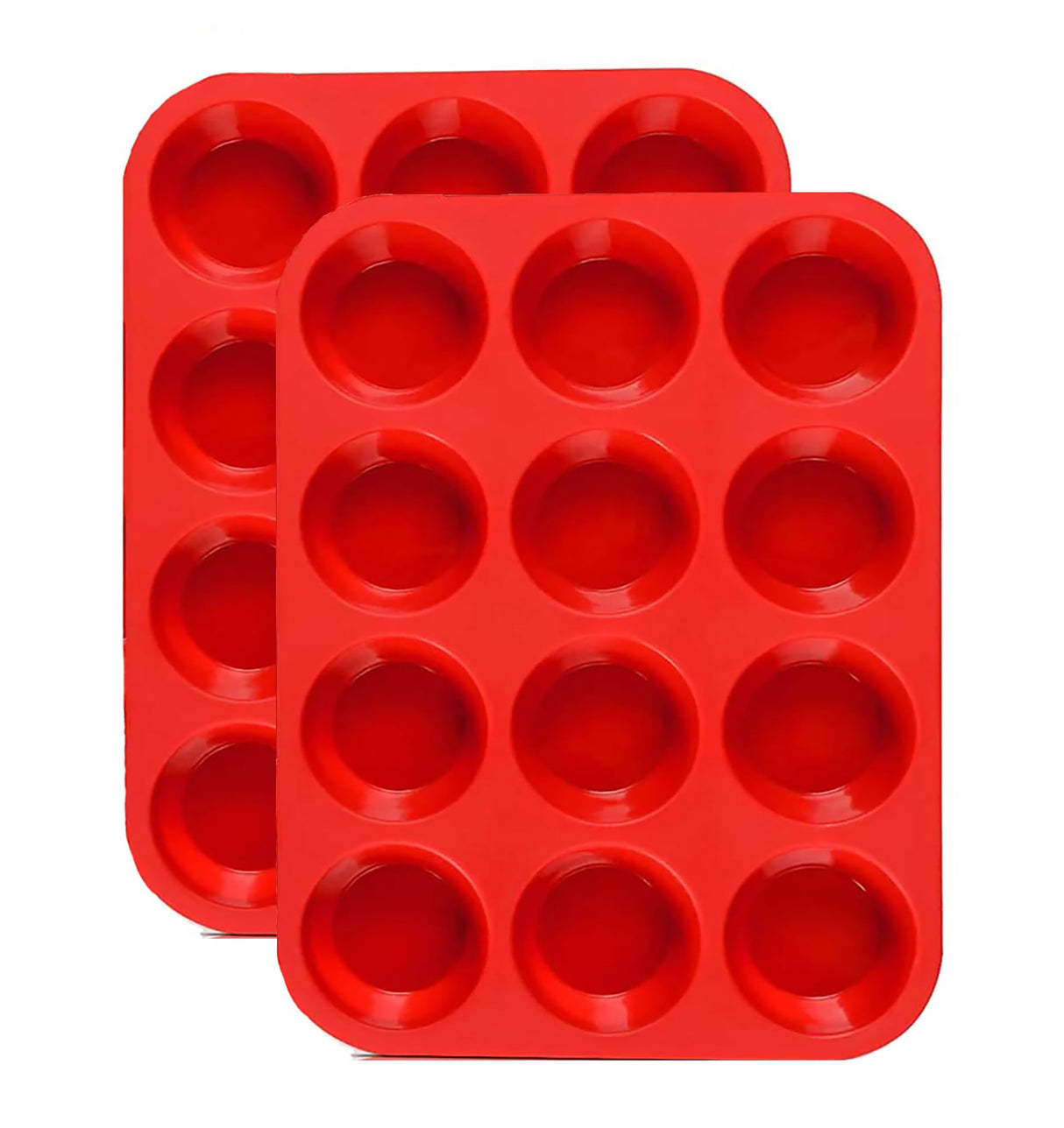JEWOSTER 12 Cups Silicone Muffin Pan 2 Pack - Silicone Cupcake Pan Nonstick Silicone Molds Great for Making Muffin Cakes,Bread, Tart - BPA Free Baking Accessory JEWOSTER