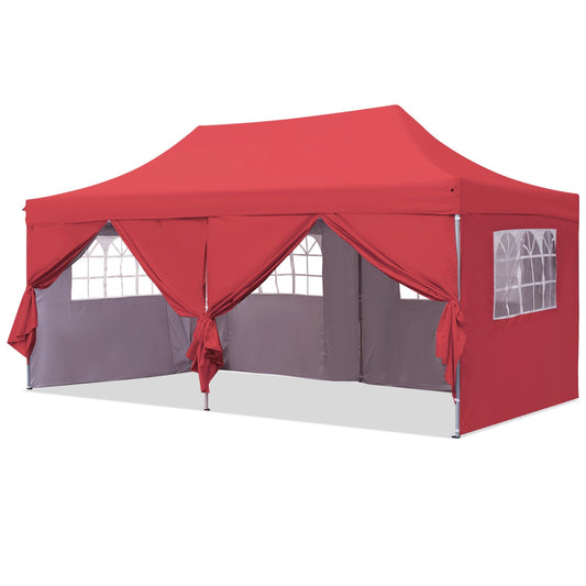 10x20 Ft Pop Up Canopy Tent Wedding Party Patio Gazebo Shelter Red 6 Walls