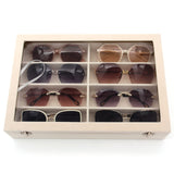 KLOUD City Luxury Sunglasses Organizer - 8 Slot Velvet Jewelry Storage Case with Clear Glass Lid | Dustproof, Scratch-Resistant Display for Glasses & Watches | Elegant Gift Box (14"x9.5") KLOUD City