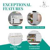 Naomi Home Twin Size Loft Bed with Storage, Desk, Cabinet Ladder, Low Study Pine Wood for Kids, Safety Guard Rails, Bookcase Shelf, White Naomi Home