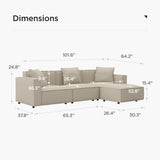 Acanva Luxury Modular Sectional Living Room Sofa Set, Modern Minimalist Style Couch with Ottoman and Chaise, L-Shape, Vegan Leather Cream Acanva