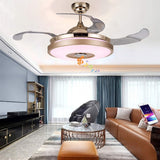 Fandian 36'' Modern Smart Ceiling Fans with Light, Bluetooth Speaker Chandeliers 7 Colors Retractable Blades Fandeliers with Remote Control, Dimmable LED Kits for Indoor Bedroom (36 Classic) Fandian