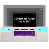 AMERLIFE 80" TV Stand with 40" Electric Fireplace Large Modern Matte Texture Media Entertainment Center with Highlight Storage Cabinet and 12 Colors LED Lights for TVs Up to 90", 80 inches, White AMERLIFE