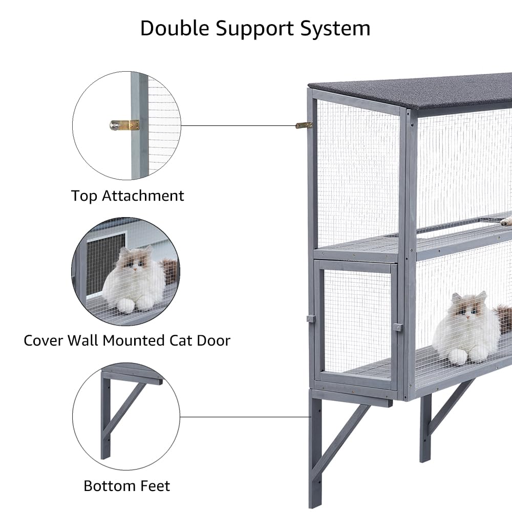 beeNbkks Cat Catio, 2 Tiers Window Box Enclosure for Multiple Indoor Cats, Expandable Wooden Cat Window Perch House, Secure Comfortable Outdoor Haven for Cats, All Weather Use, Nature Friendl - WoodArtSupply