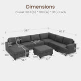 Nolany Sectional Couch with Storage Ottoman, Corduroy Modular Sectional Sofa, U Shape Sectional Couches for Living Room, Dark Grey Nolany