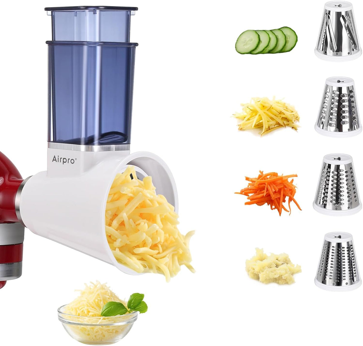 Slicer Shredder Attachment for Kitchenaid Stand Mixer, Salad Machine with Vegetable Slicer, Salad Maker, Food Slicers Cheese Grater Attachments for Mixer Dishwasher Safe By Airpro,Blue Airpro