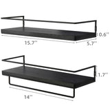 ZGO Floating Shelves for Wall Set of 2, Wall Mounted Storage Shelves with Black Metal Frame and Towel Rack for Bathroom, Bedroom, Living Room, Kitchen, Office (Black) ZGO