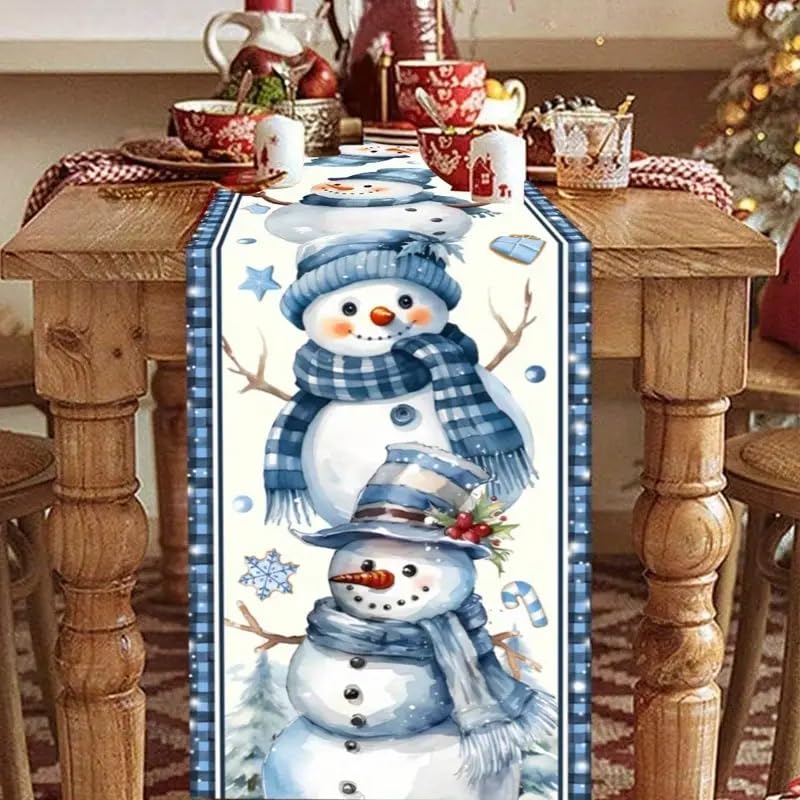 Cute Blue Snowman Table Runner Christmas Tablecloth Linen Holiday Xmas Tablecloths for Kitchen Dining Room Study Room Table 13x72 Inch Generic