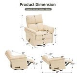 Rhevoy Oversized Recliner Chair, 26" Extra Wide 360° Swivel Rocker Recliner with Adjustable Headrest, Chenille Glider Rocking Nursery Chair with Overstuffed Armrest, Lumbar Support, Beige Rhevoy