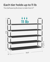 SONGMICS 5-Tier Shoe Rack, Shoe Storage for Hallway Closet, Slim and Space-Saving, Metal Frame, Non-Woven Fabric Shelves, Black ULSH55H SONGMICS