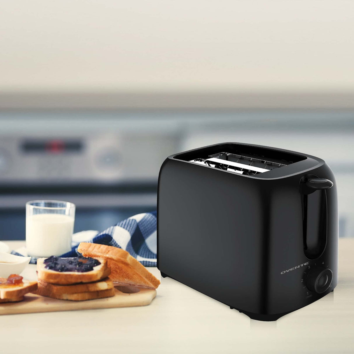 OVENTE Electric 2 Slice Toaster Machine with 6-Shade Toast Settings, 700W Power, Removable Crumb Tray and Compact Design Perfect for Toasting Bread, Bagels, Waffles and Puff Pastry, Black TP2210B OVENTE