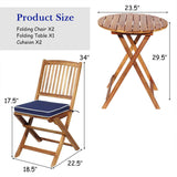 Tangkula 3 PCS Patio Folding Bistro Set, Outdoor Acacia Wood Chair and Table Set w/Padded Cushion& Round Coffee Table, Ideal for Indoor Patio Poolside Garden (Navy Blue) Tangkula