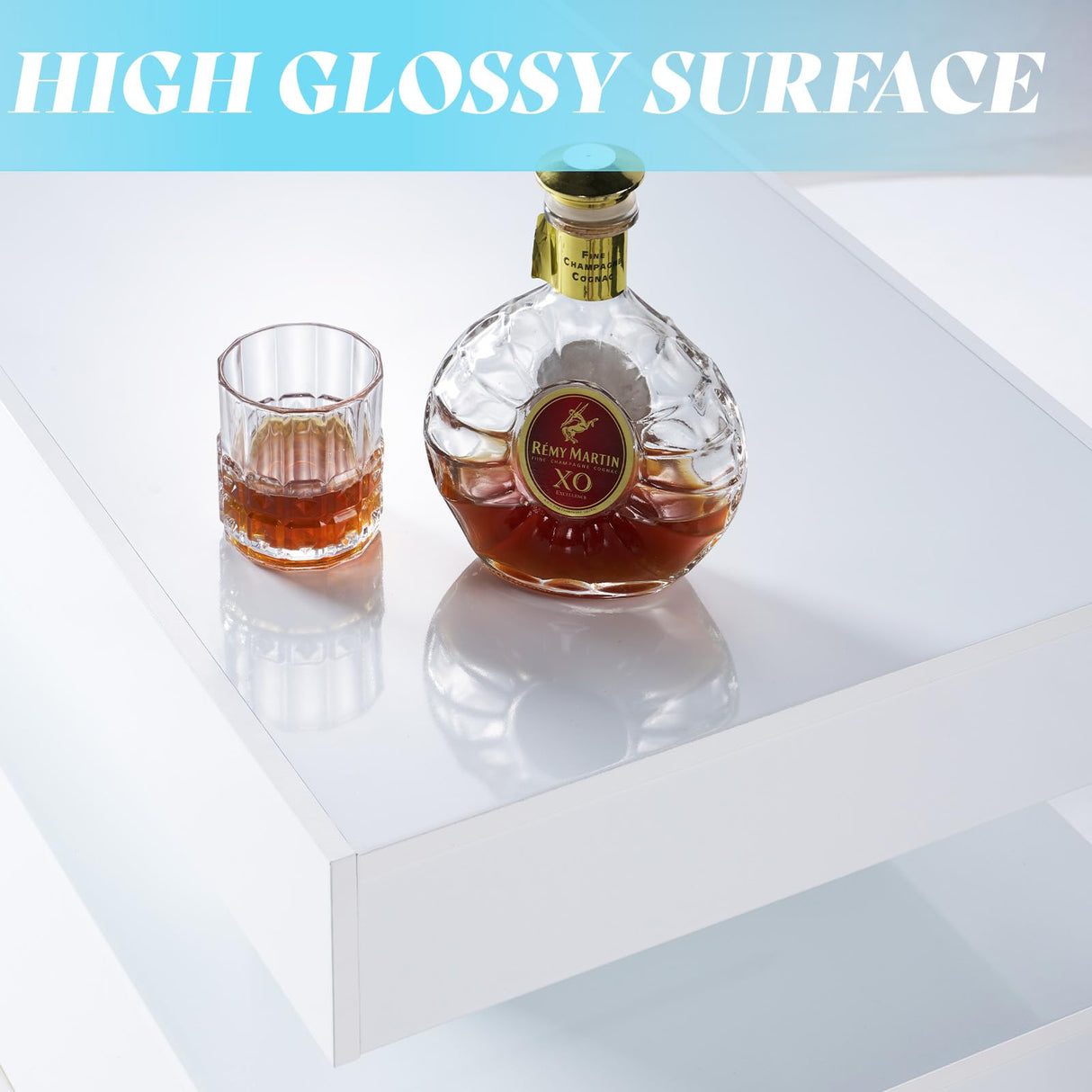 AMERLIFE High Gloss LED Coffee Table, Modern 2-Tier Center Table with LED Lights, Open Storage Space, 40in Simple Rectangular Sofa Side Table for Living Room, White AMERLIFE